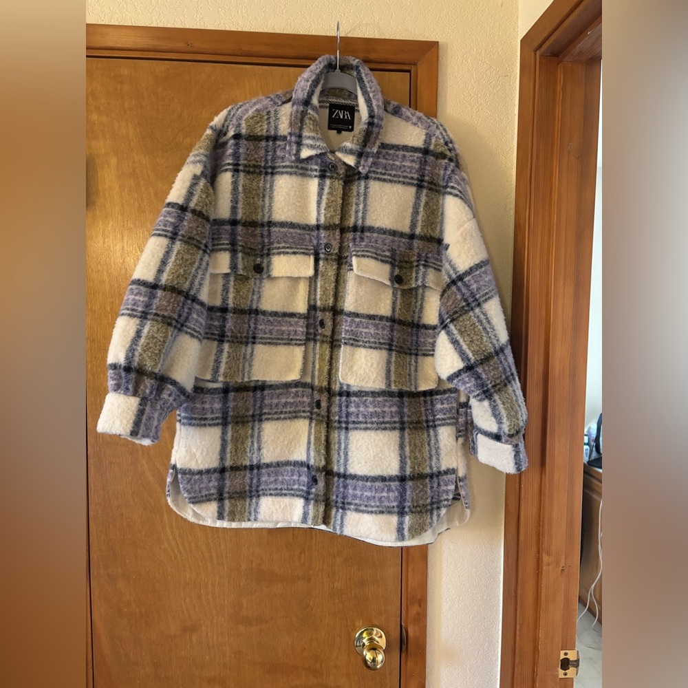 Zara Checkered Teddy Jacket - Purple and Green - Picture 4 of 11